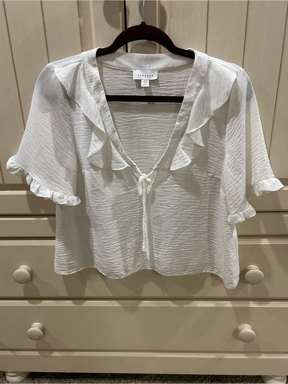 Topshop Cream Ruffle Tie-Front Blouse